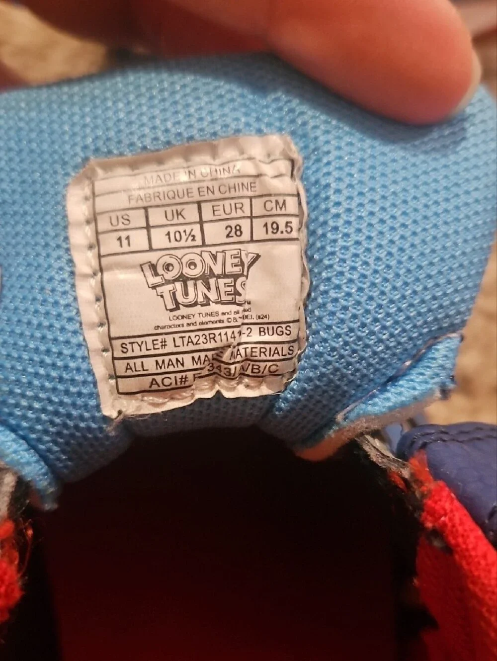 Warner Bros. Looney Tunes Blue & Red Kids Athletic Sneakers Size 11